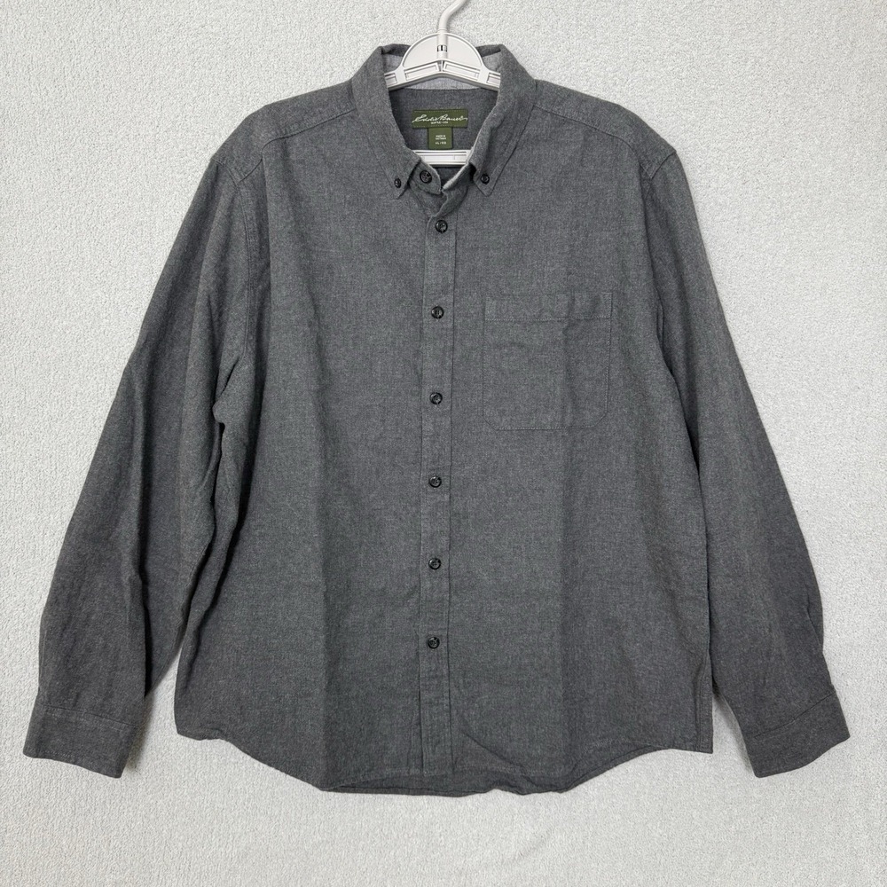 Eddie Bauer Flannel Chamois Shirt Mens XL Gray Long Sleeve Button Down Cotton